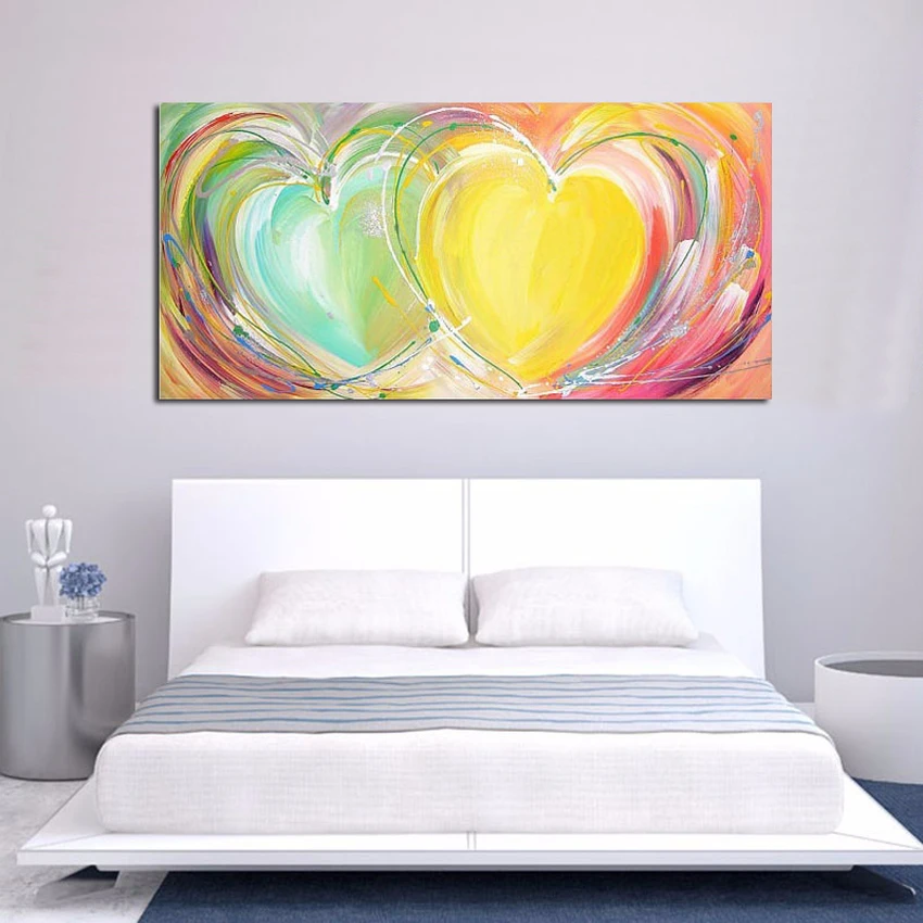 Современная Абстрактная романтическая Красочная картина маслом в форме сердца
