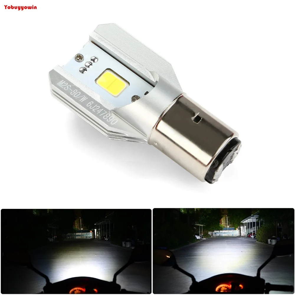 

2Pcs Motorcycle 6W Headlight Bulbs BA20D DC12V 800LM 6500K High/Low Beam COB Moped Scooter Motobike Headlamp White Light