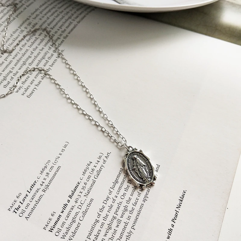 LouLeur, серебро 925 пробы, Молитва Иисуса, длинная цепочка, фигурка, подвеска, ожерелье, серебро 65 см, цепочка для свитера, ожерелье для женщин, ювелирные изделия