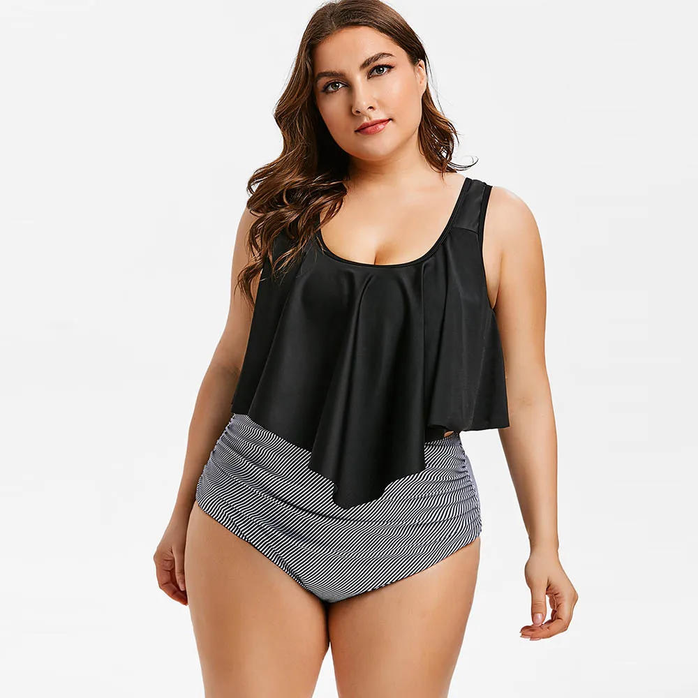 Женский купальник в полоску ROSEGAL бикини с оборками и высокой талией 2 шт. | Женская