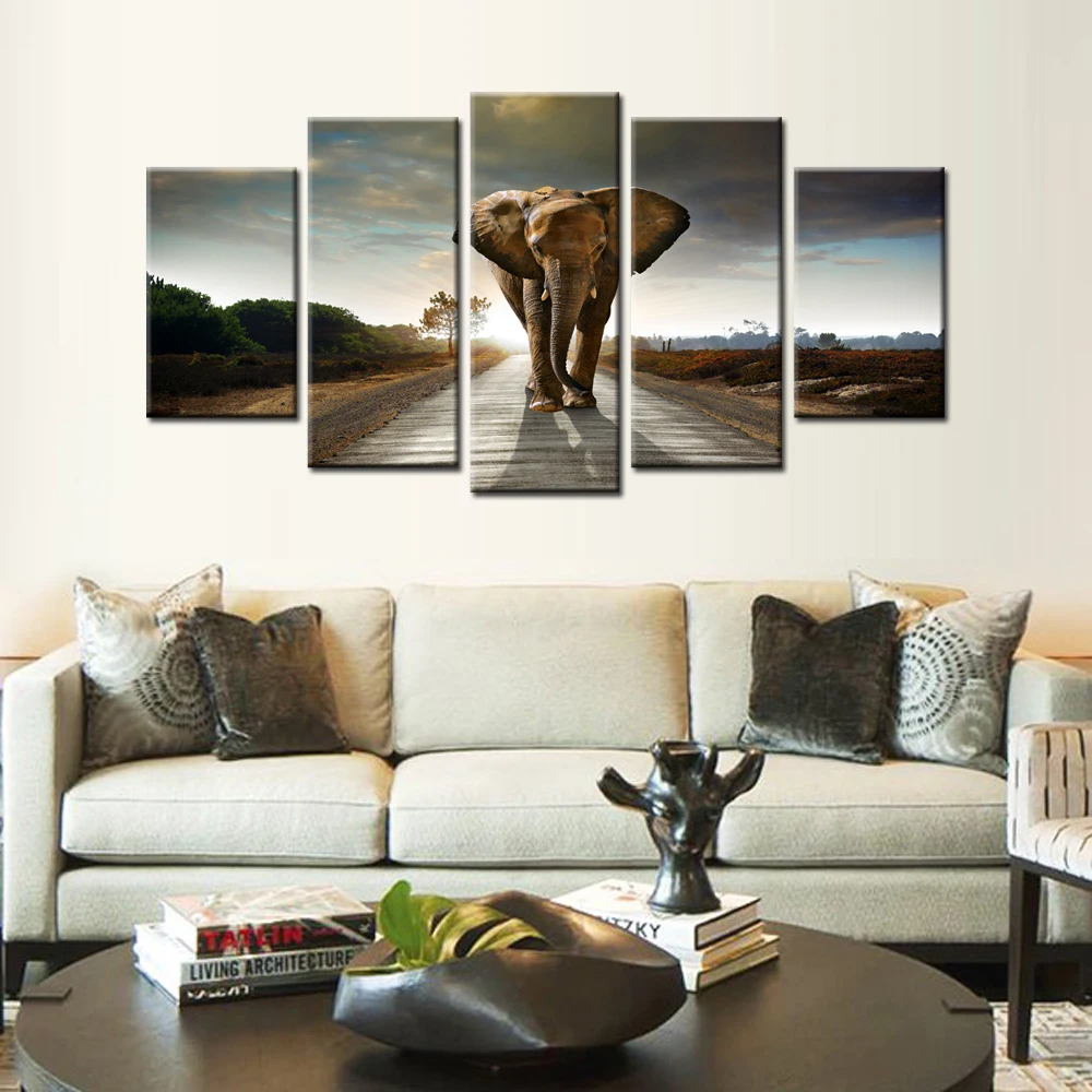 5 панелей слон холст напечатанная картина современный Настенная для домашнего