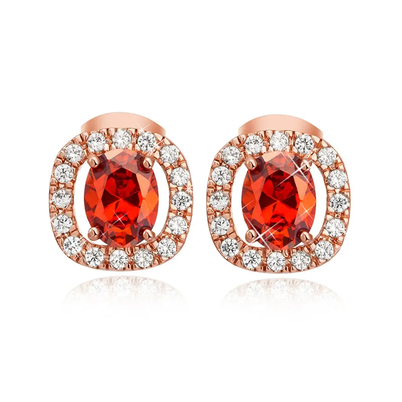 Круглые серьги с ореолом розовое золотое покрытие красивый Круглый красный