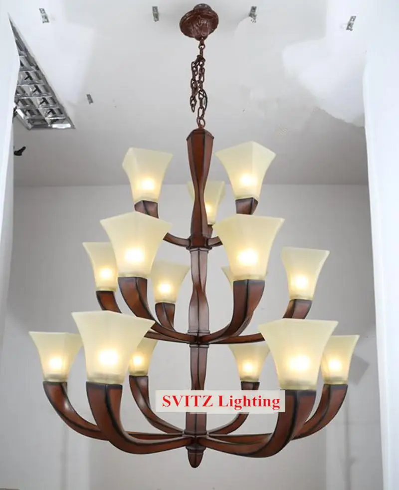 XL большая лобби люстра лампа для пентхауса американский белый стеклянный абажур