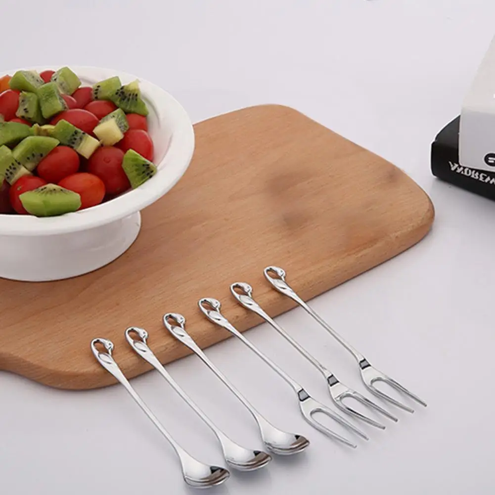 1Pc Zinc Alloy Swan Fruit Fork Coffee Spoon Western Style Tableware Two Tooth Kitchen Supplies | Дом и сад