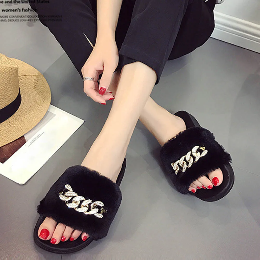 2018 Лидер продаж zapatos mujer женские шлепанцы без застежки пушистые домашние тапочки