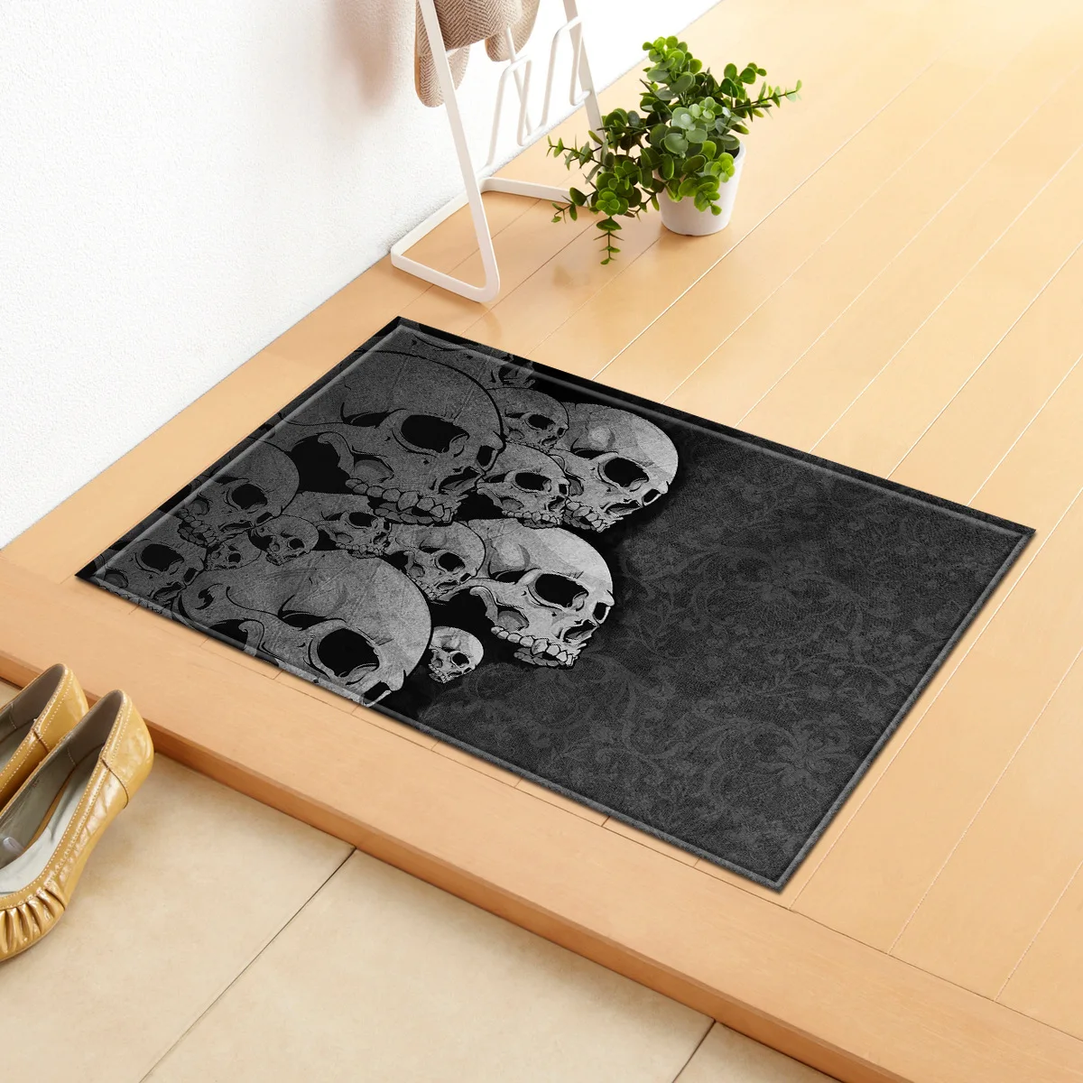 Zeegle Skull Printed Doormat Office Chair Floor Mats Hallway Rugs Anti-slip Bathroom Mats Kitchen Carpet Bedroom Bedside Rugs