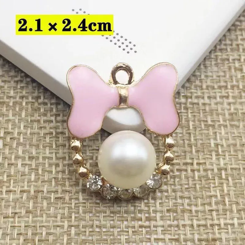 Drop Oil Charms 10pcs Bow Rhinestone Pearl Floating Enamel Alloy Pendant bracelet DIY Fashion Jewelry Accessories YZ326 | Украшения и