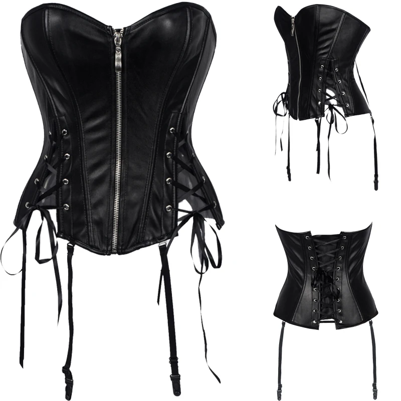 Женское стимпанк искусственная кожа Талия Cincher на шнуровке косточки Бюстье Топ корсет платье овербюст парча сексуальный размера плюс S-6XL