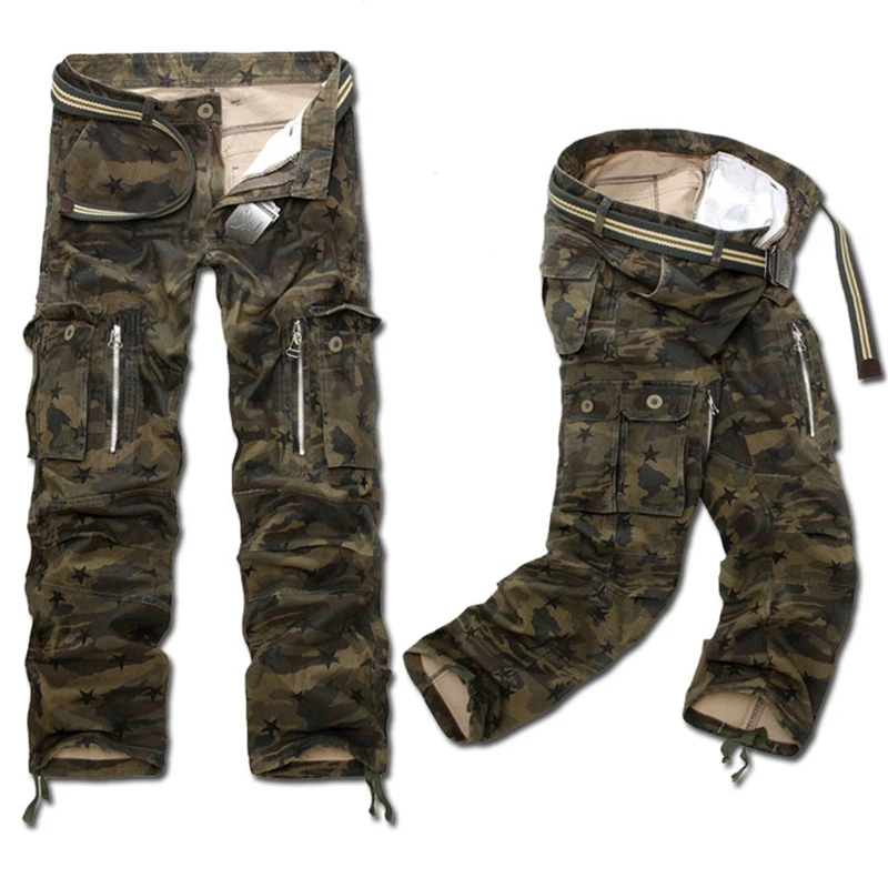 Мужские камуфляжные брюки-карго повседневные хлопковые свободные брюки в стиле