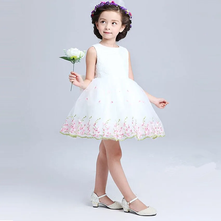 Бесплатная доставка Белый и Розовый Тюль Цветок Девочки Платья для Свадьбы с