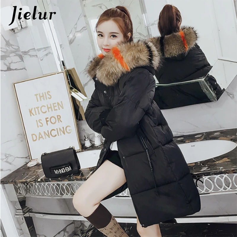 Jielur Мех животных с капюшоном S-XXL Дамы Корейский длинное зимнее пальто для женщин