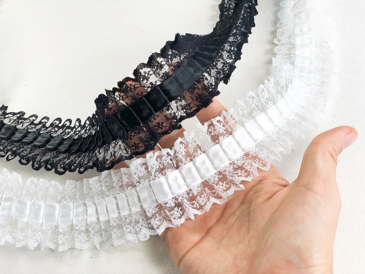 Широкий 4 см белый черный тюль ткань кружево украшение лентами Край DIY ручной работы юбки для кукол Швейные Свадебные гипюр материал P008