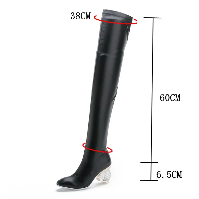 REAVE CAT NeW Women Thigh High Boots clear thick high heels PU leather slim leg over the knee boots long booties