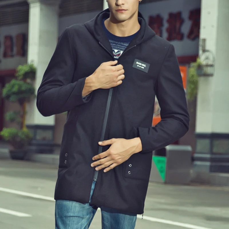 Мужчины Шерсть Гороха Пальто 2016 Теплые Мужские С Капюшоном Шерстяное долго