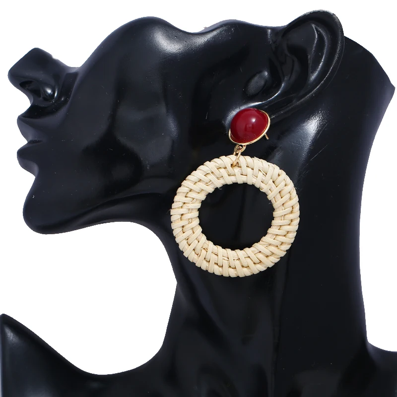 YAOLOGE Unique Rattan Weaving Earrings Bohemian Style Openwork Round Vintage Statement Jewellry For Women Party Jewelry | Украшения и