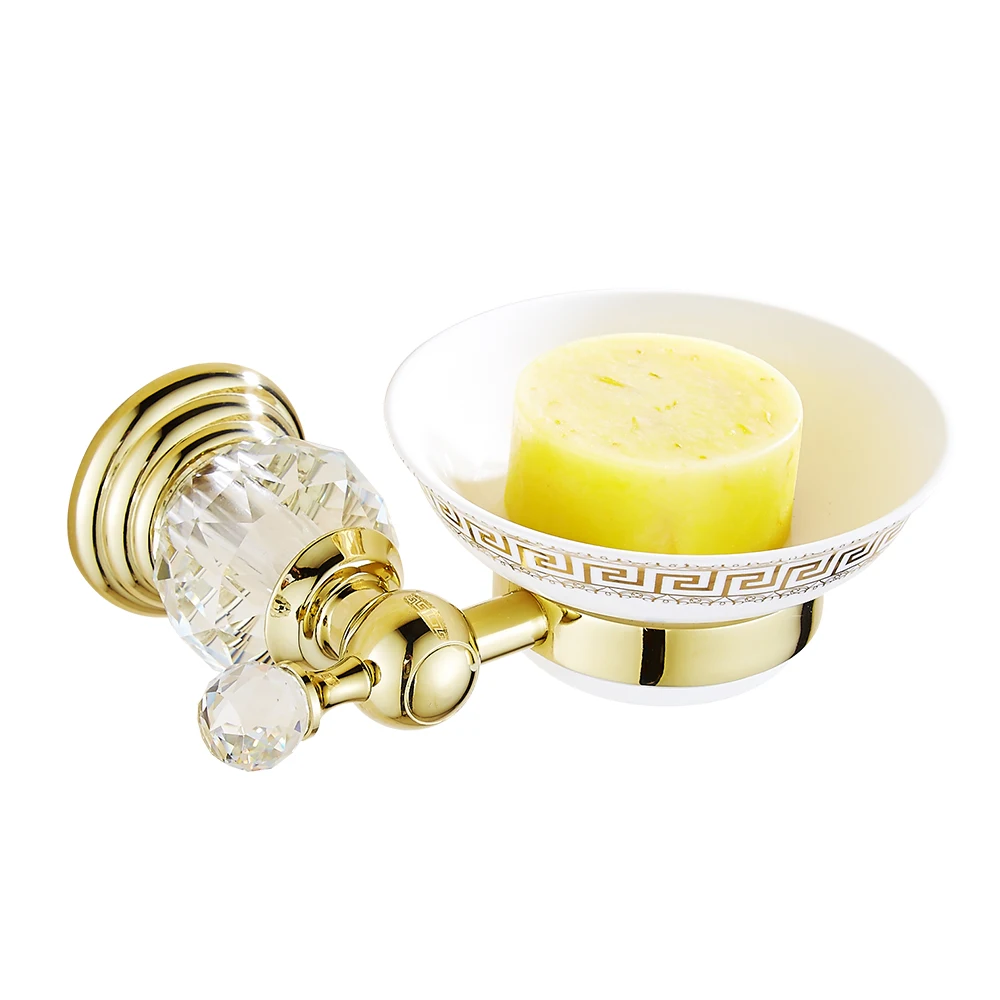 

Bathroom Gold Soap Dish Holder Luxury Europe Soap Holder Antique Crystal Brass Ceramic Plate Bathroom Accessories Products