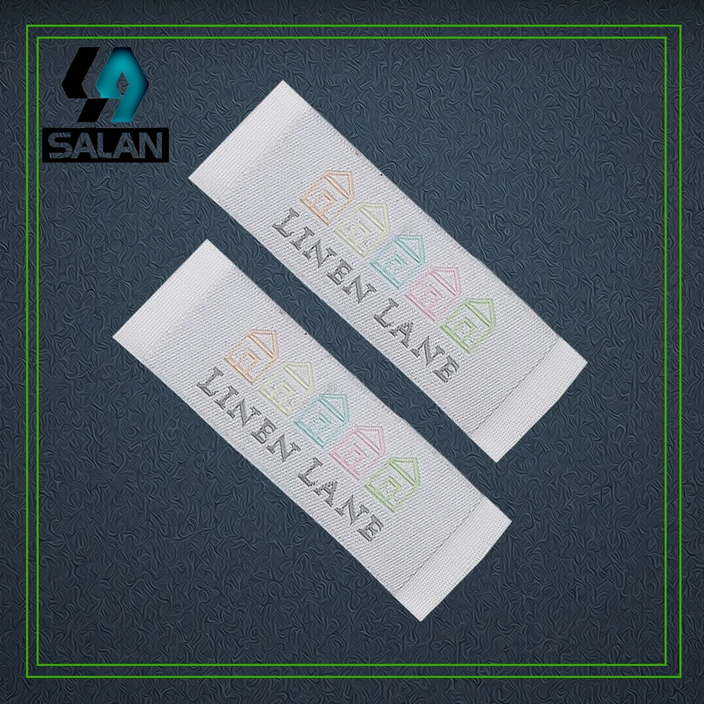 Frete grátis etiquetas personalizadas 100 espaços para roupas tecidos laváveis tecido damask etiquetas para costura para vestuário de marca bids spo001