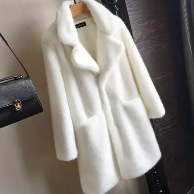 white s98 Зимнее женское пальто, новинка, 2XL, искусственный мех, норка, средней длины, женское, тонкое, однорядное, темное, с пряжкой, плюшевое, теплое, плотное, пальто, s98 - Цвет: white s98