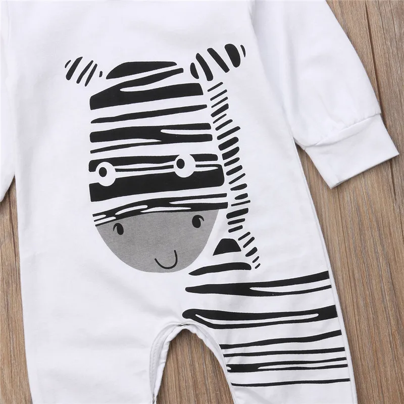 2Pcs Newborn Baby Boys Girls Zebra Print Romper Long Sleeve Autumn Jumpsuit Hats Boy Girl Cotton New Born Clothes | Детская одежда и