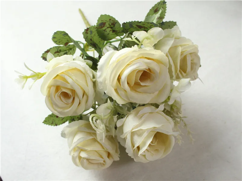 Champagne White Rose YO CHO 6 голов/Букет роз Искусственные цветы розовые Белые пионы шелковые цветы свадебное украшение для дома Пион Искусственные цветы - Цвет: Champagne White Rose