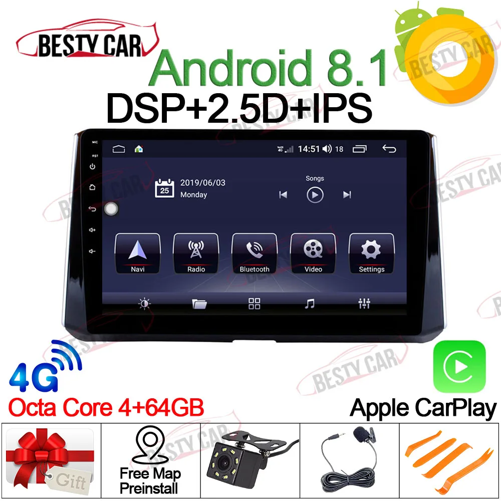 10," Android автомобильный мультимедийный плеер gps стерео для Toyota RAV4 головное устройство радио DSP 2.5D+ ips Встроенный 4G