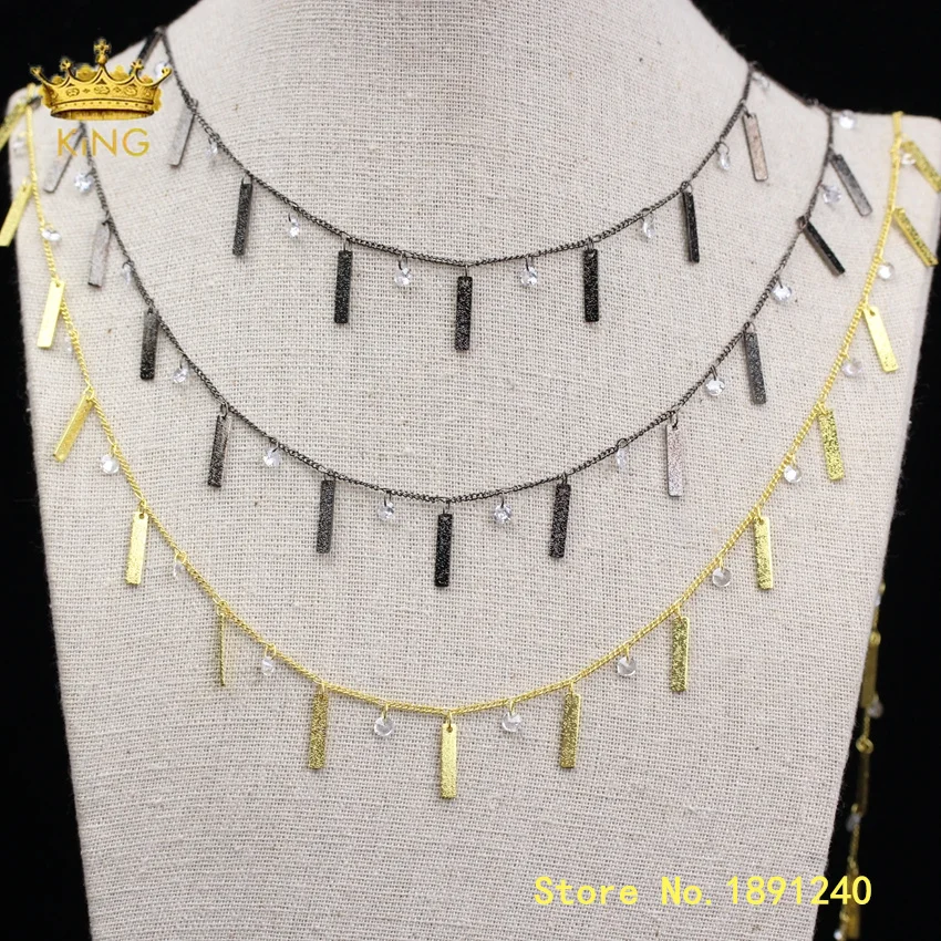 Цепочка с бусинами из фианита 5 метров матовая прямоугольная медная цепочка