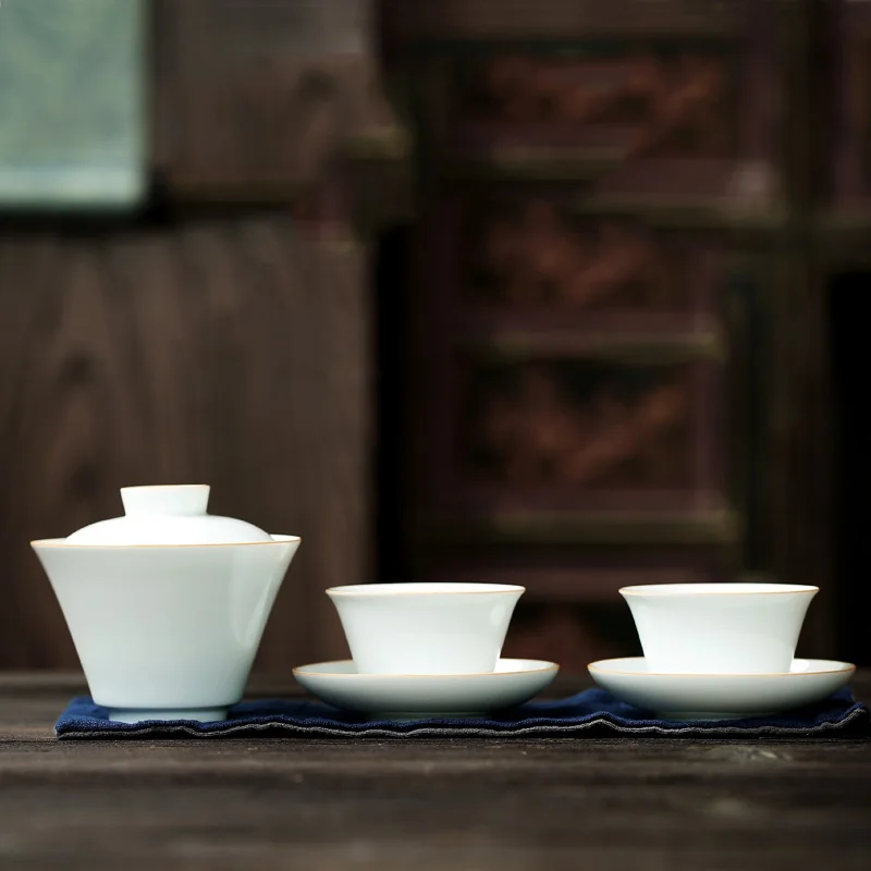 Чайный набор PINNY Jingdezhen из белого фарфора с мешком 1 Gaiwan 2 чашки Портативный чайный