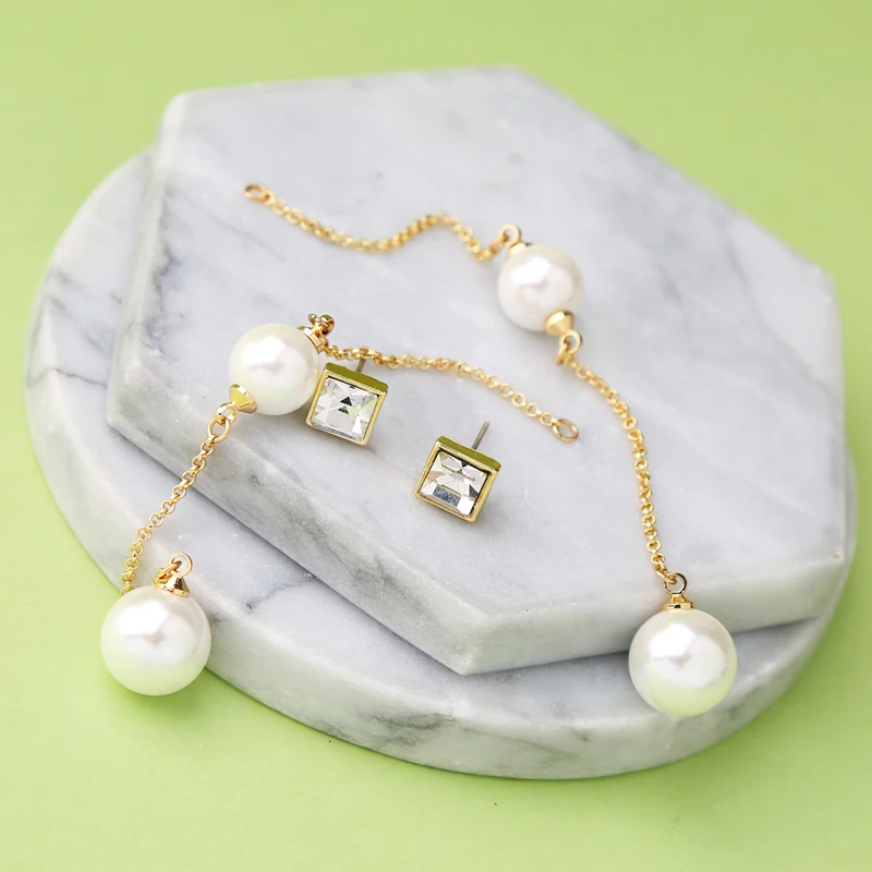 Длинные стеклянные серьги с искусственным жемчугом геометрические модные