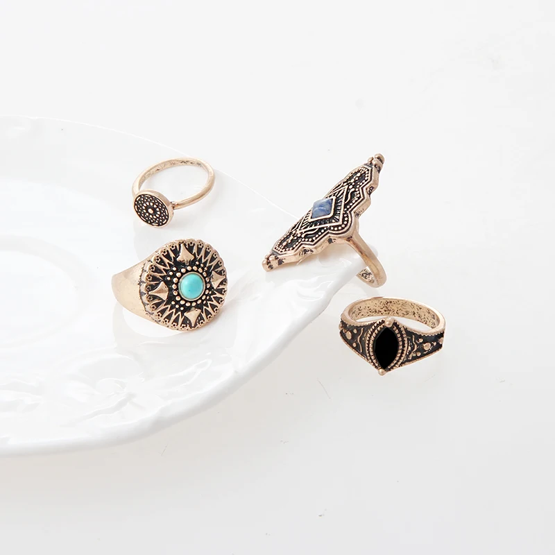 Набор колец с круглыми цветами в богемном стиле для Женщин Модные Этнические