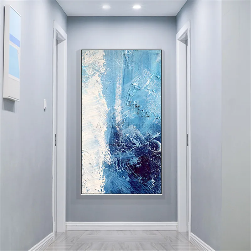 Картина маслом на холсте куадроса decoracion абстрактная акриловая синяя