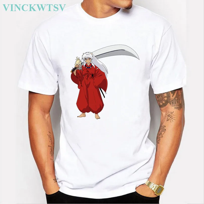 Vinckwts мультфильм Инуяша принт мент футболки Sesshoumaru футболка с короткими рукавами