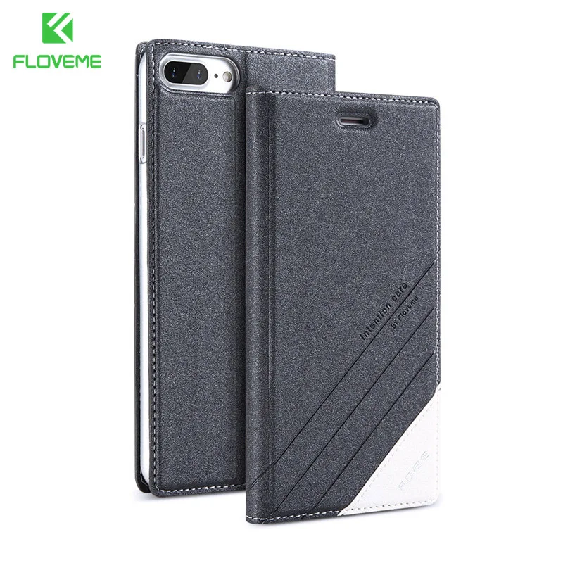 Grey NEW Floveme кошелек case для iphone 6 coque флип случаях магнитный держатель карты phone leather case for iphone 7 plus case чехол на айфон 66s 7 Plus чехол бизнес- кошелек для мужчин и женщин - Цвет: Grey