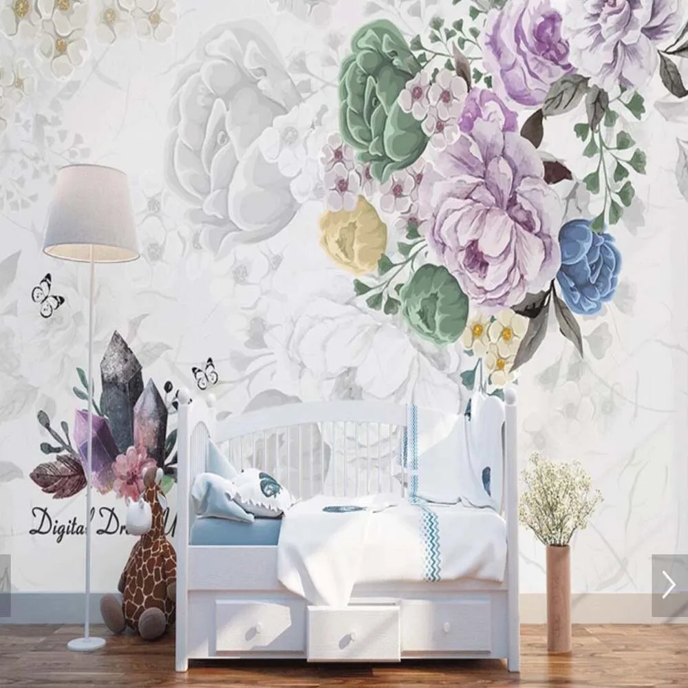 

Vintage Hand Painting Colorful Flower Murals Wallpaper Roll for Living Room Home Wall Decor Customize Landscape Floral Mural