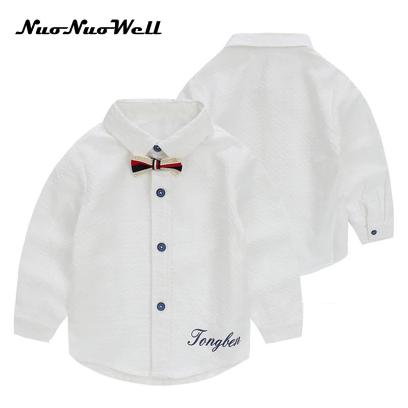 2017 Весна и осень мальчиков чистого белого цвета рубашка с галстук бабочка