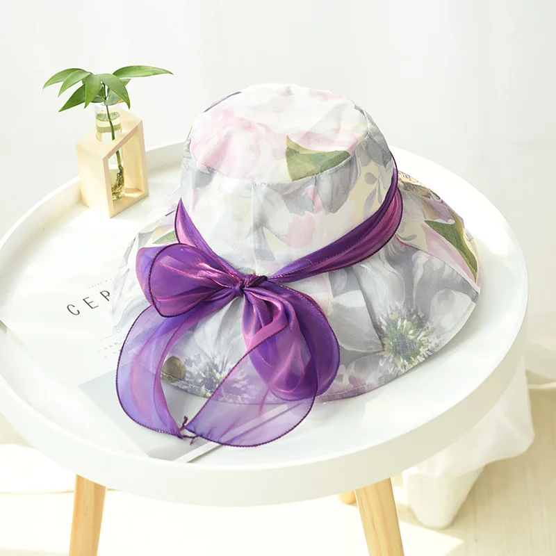 Женская шляпа летняя 2019 года из ткани для дам Корейская версия большой складной солнцезащитный козырек с бантом, дышащая рыбацкая шляпа.