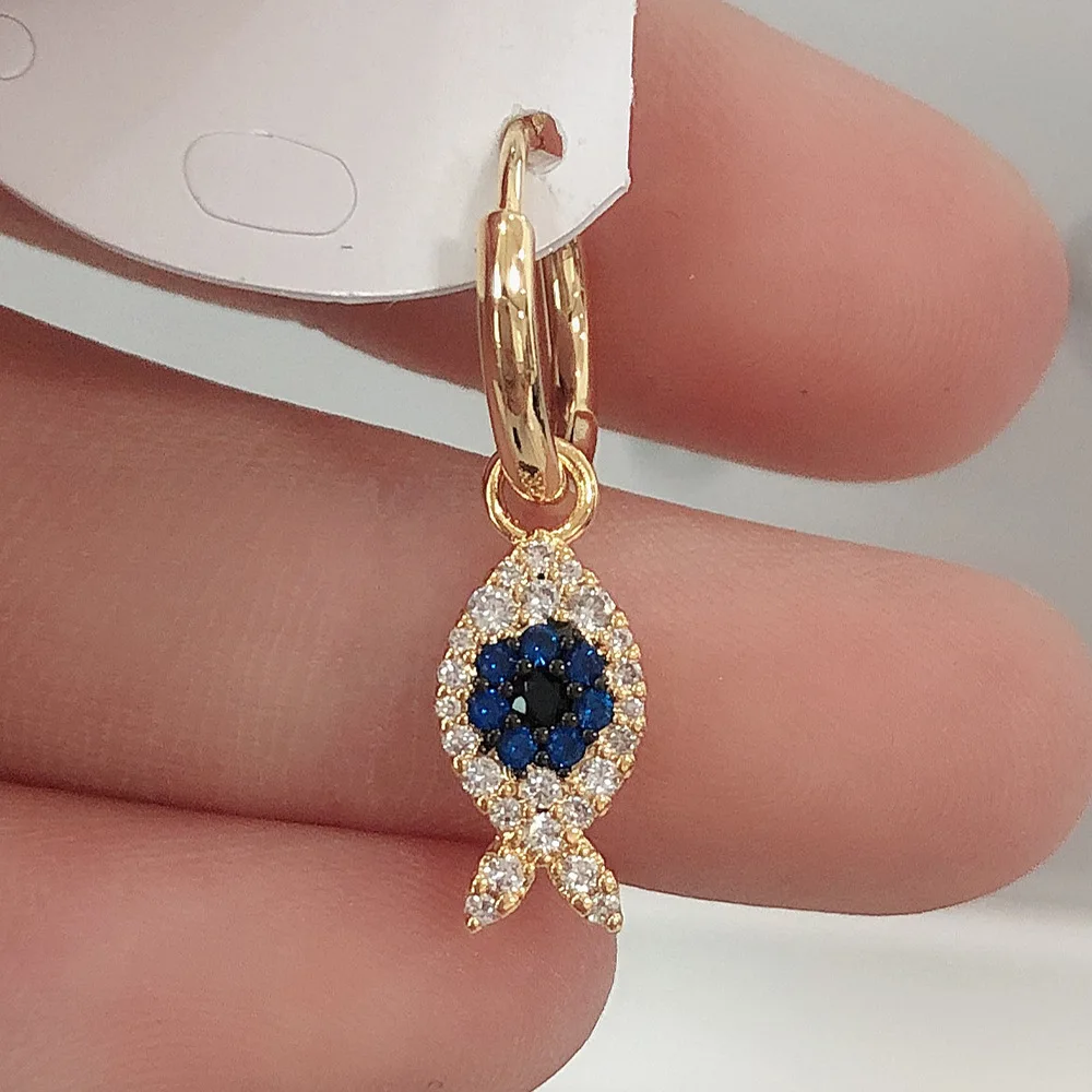 UMGODLY 1 Piece Luxury BrandYellow Gold Color Mono Lucky Eye Cute Fish Earring Pave Cubic Zirconia Women Fashion Jewelry | Украшения и