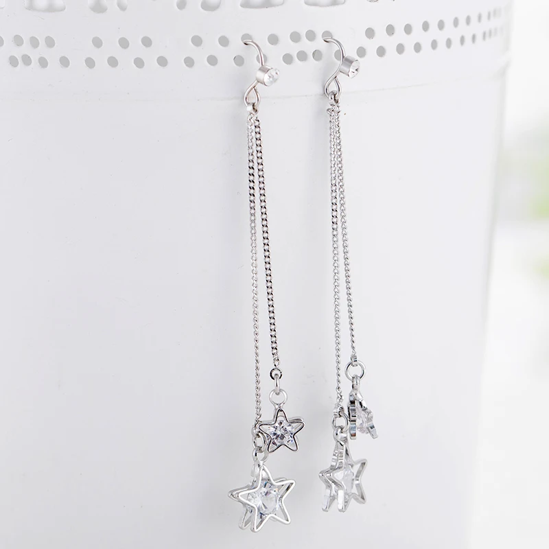 Новые модные роскошные двойной Bling Crystal Star Серьги для Для женщин длинной