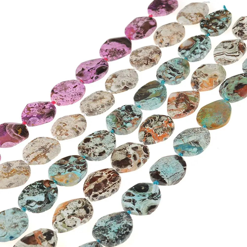 Натуральный камень голубой коричневый розовый морской жаспер гранёный кулон