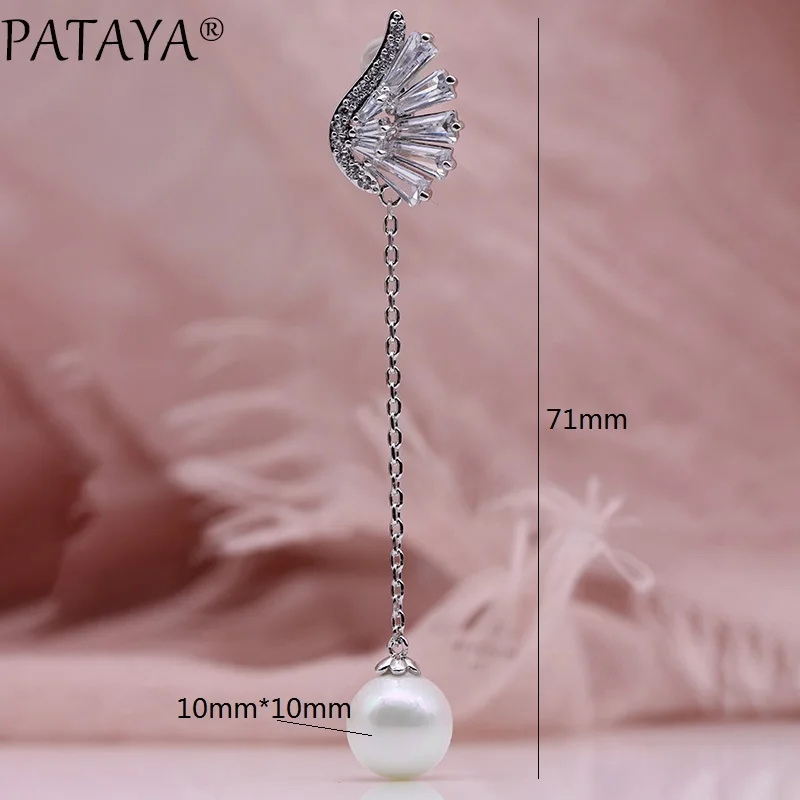 PATAYA, новинка 925, Серебряные длинные серьги, для женщин, кленовый лист, модная жемчужина, гипербола, ювелирное изделие, натуральный циркон, серьги-гвоздики