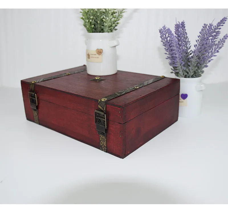 Деревянный домашний декор коробки для хранения с крышками металлический замок