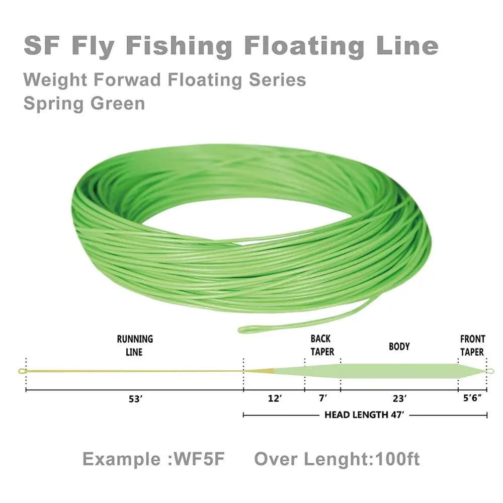 SF 6 wt WF6F 100 футов Весенняя зеленая рыболовная леска Вес вперед плавающие две