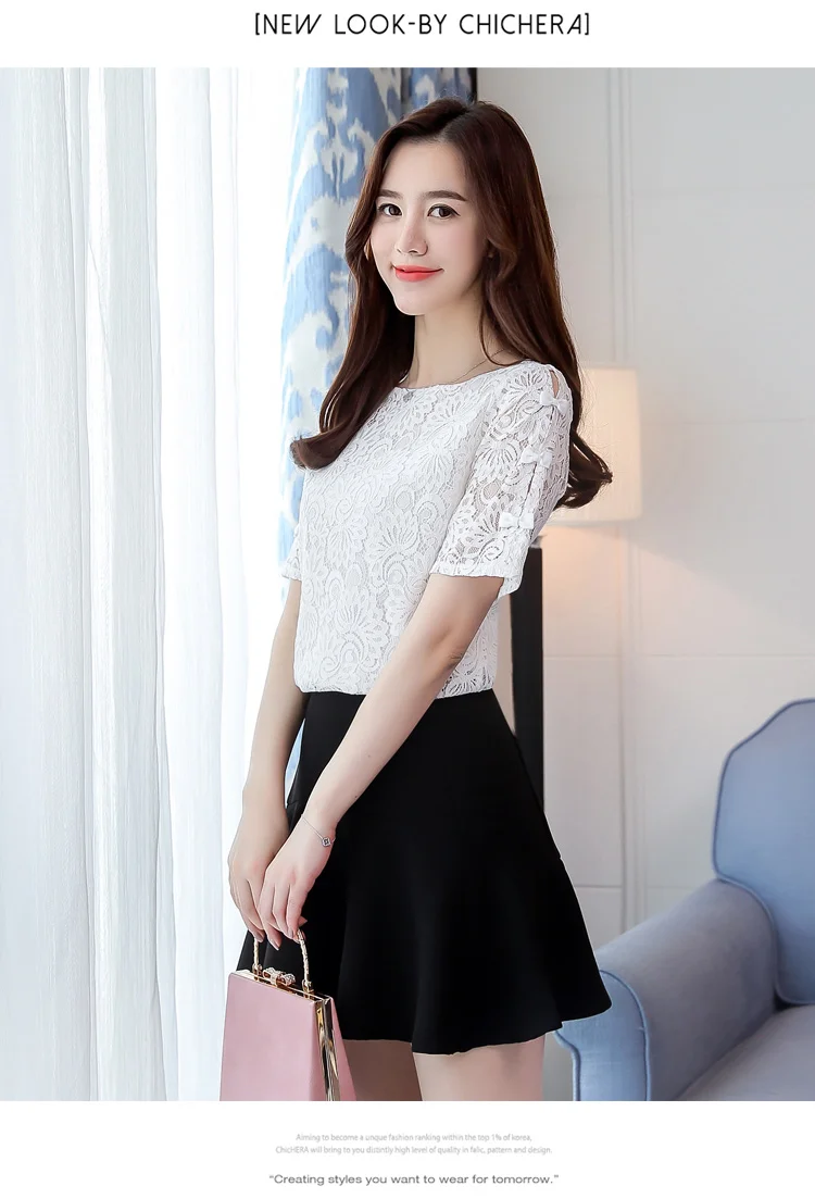 Новинка 2019 лето сплошной кружевной воротник Модные женские блузки рубашки шифон