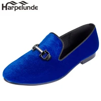 harpelunde men casual shoes blue velvet buckle loafers