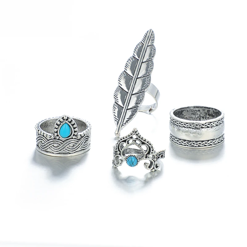 Docona Bohemian Antique Silver Color Ring Boho Finger Jewelry Crown Geometric Women Sets Rings Vintage 3475 | Украшения и