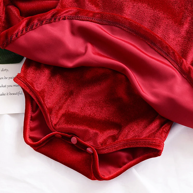 Для новорожденных девочек одежда хлопок платье бархат боди с длинным рукавом для