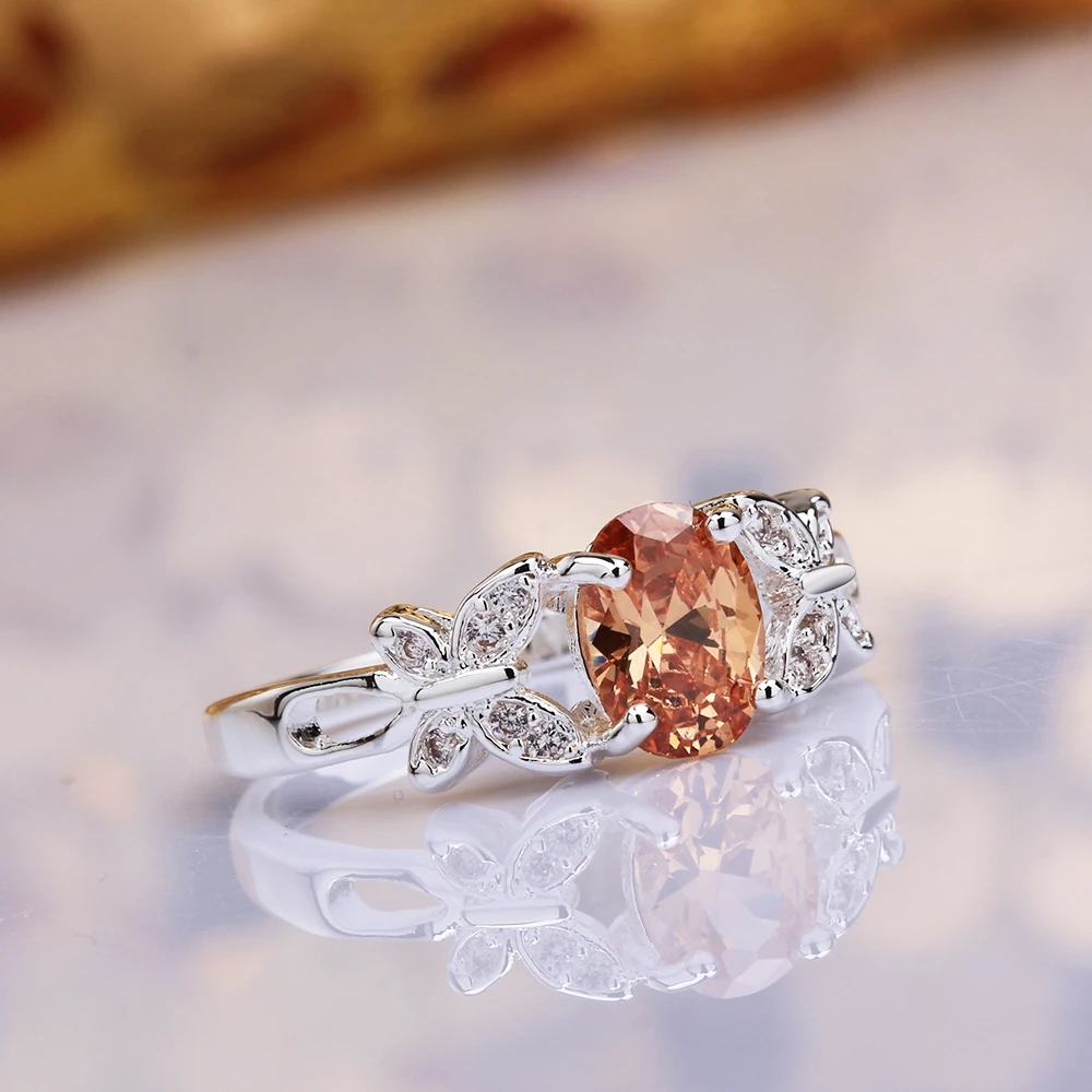 Мода Посеребренная Набор красный/шампанское овальные CZ Циркон Новый Винограда