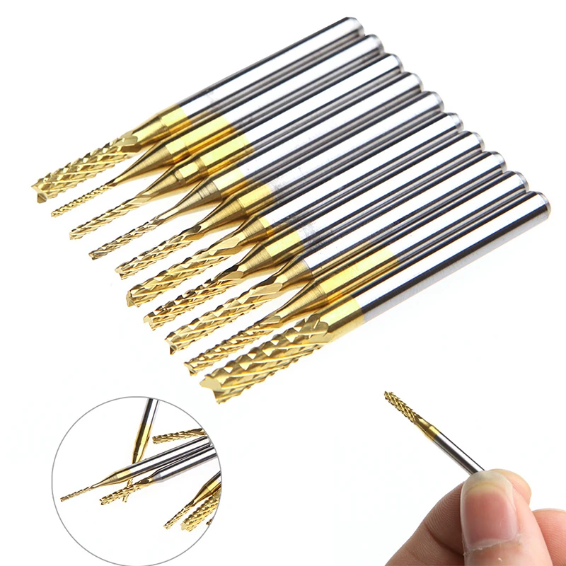 

10Pcs 1/8'' 0.8-3.175mm PCB Drill Bit Set Engraving Cutter Rotary CNC End Mill
