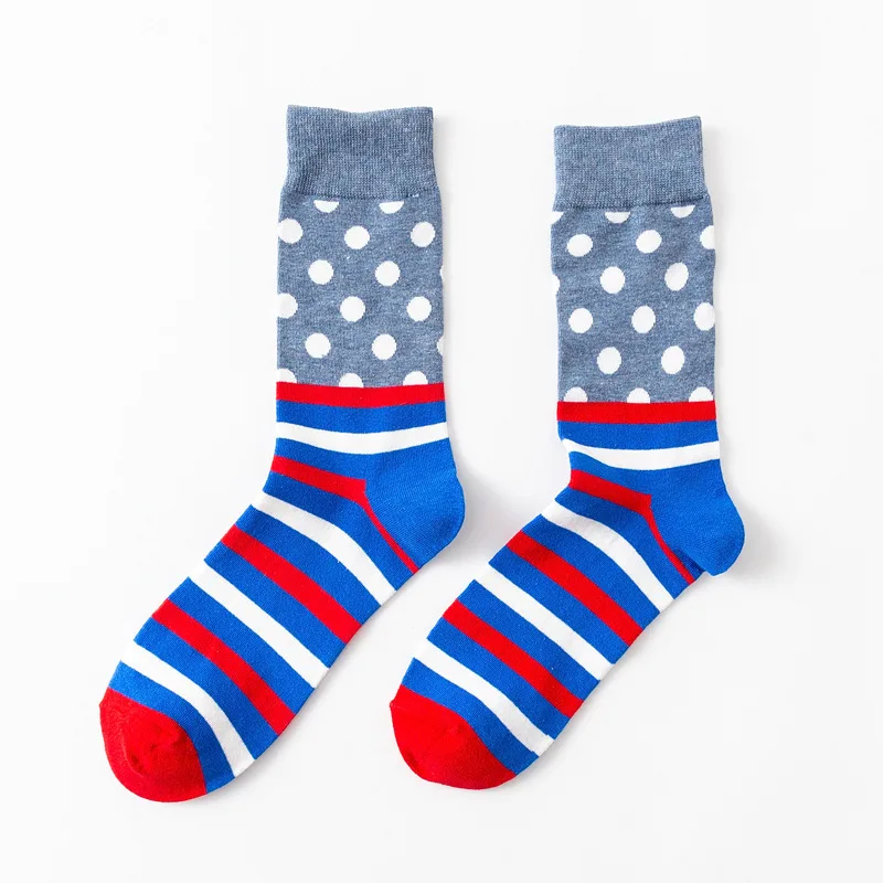 Blue dot PEONFLY мужские забавные красочные чесаные хлопковые носки красный Argyle ДЮЖИНА ПАКЕТ повседневные счастливые носки платье Свадебные носки - Цвет: Blue dot