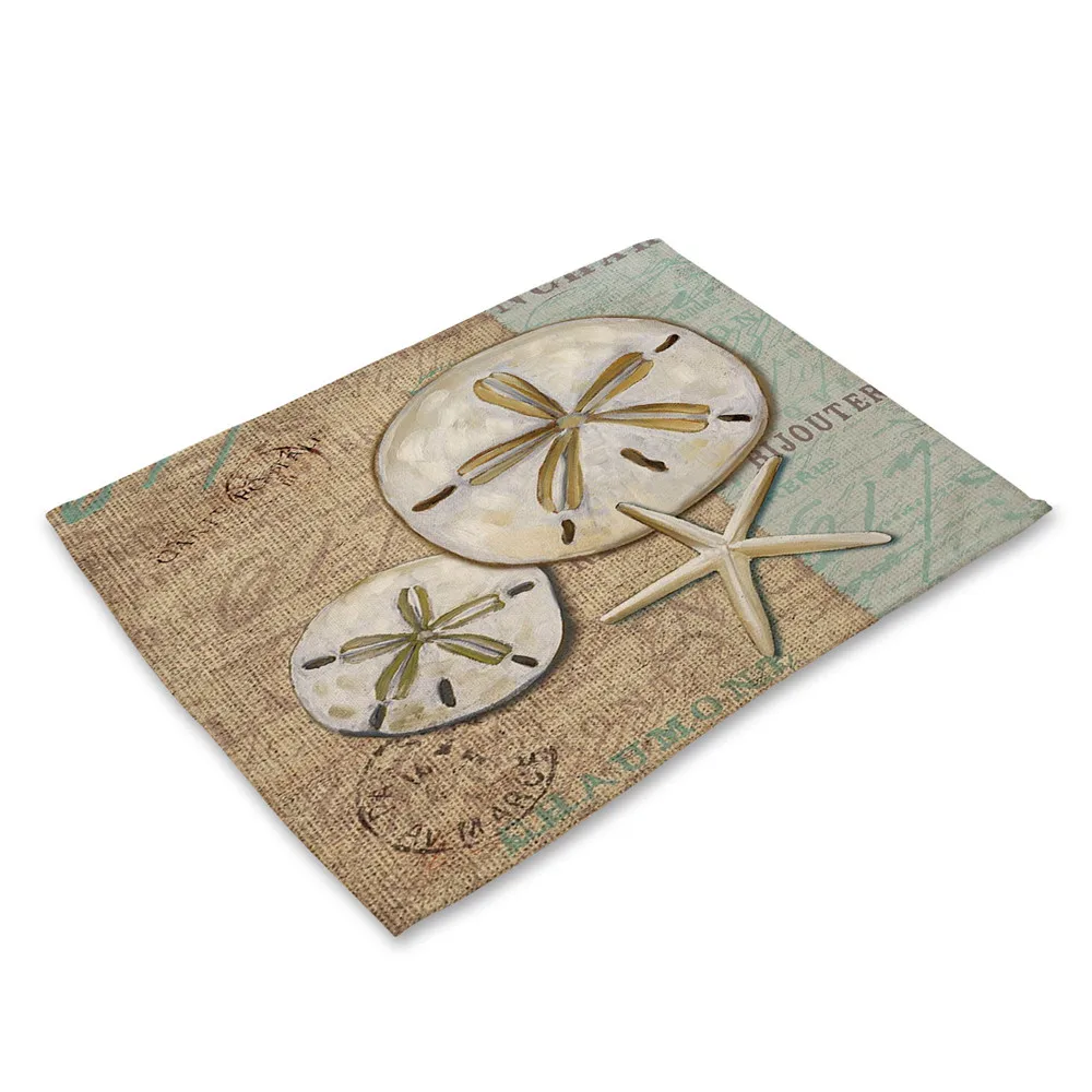 Pattern 2 Морской раковины узор льняной стол салфетки аксессуары для дома кухня столовая подкладка кофе чай коврики подставки - Цвет: Pattern 2