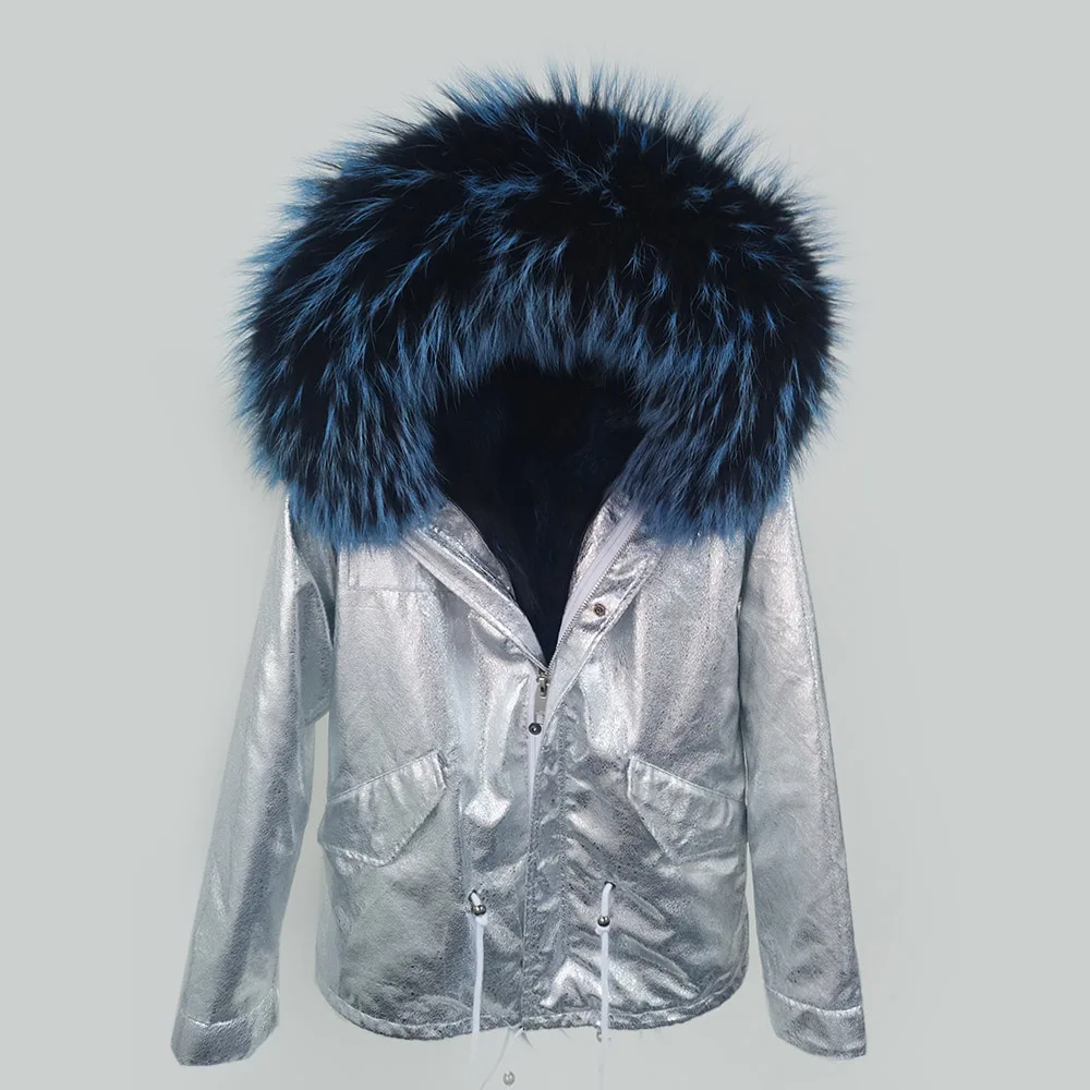 OFTBUY, новинка, парка, шуба, зимняя куртка, женская, серебряная, искусственная кожа, пальто, натуральный мех енота, воротник, натуральный Лисий мех, inisde, теплый, толстый мех